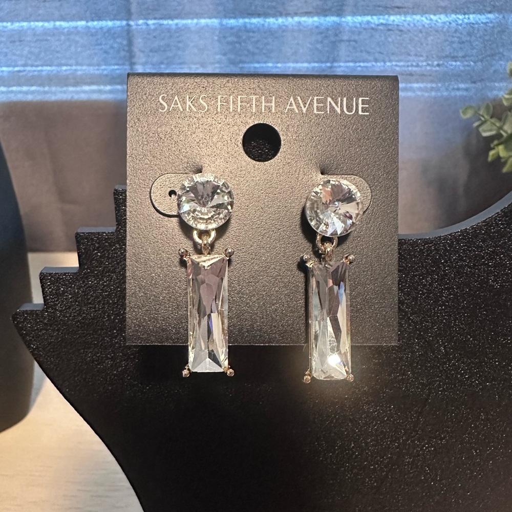 Saks Fifth Avenue Gold Tone Rhinestone Dangle Earrings